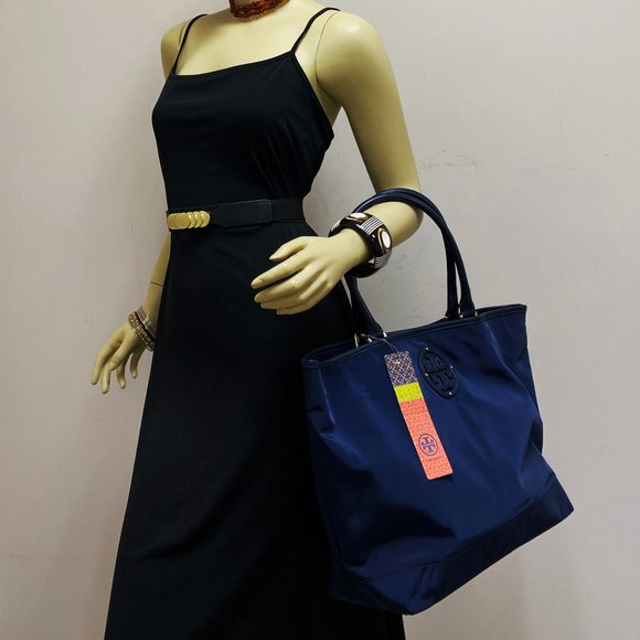 Tory Burch Normandy Blue Stacked Logo Tote - Picture 2 of 9